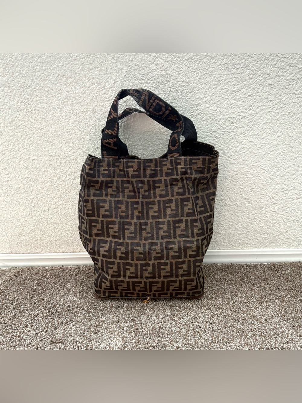 FENDI vintage Monogram Canvas Tote Bag with Logo Strap